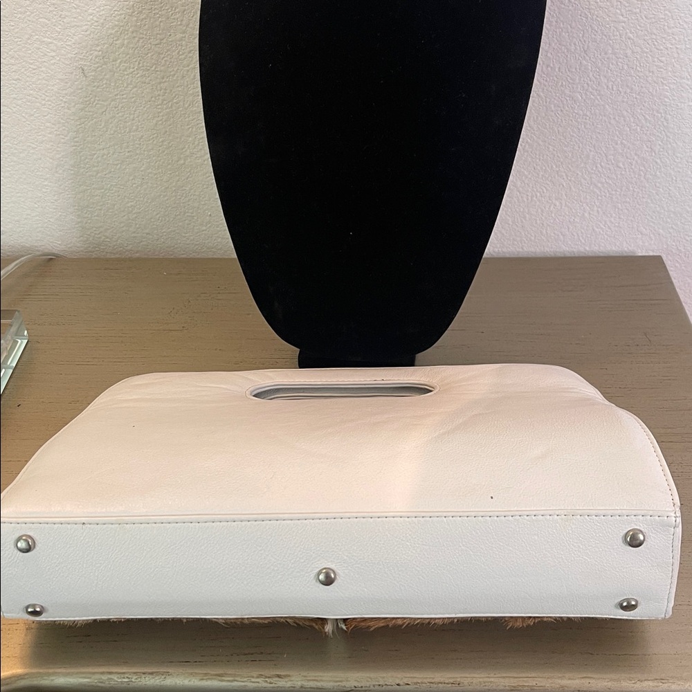 White Leather and Brown Cowhide Clutch - Picture 3 of 7